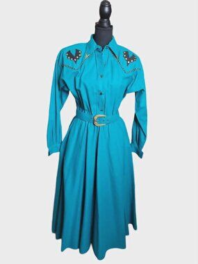 Lilia Smitty Exclusive Western Teal Dress Teal